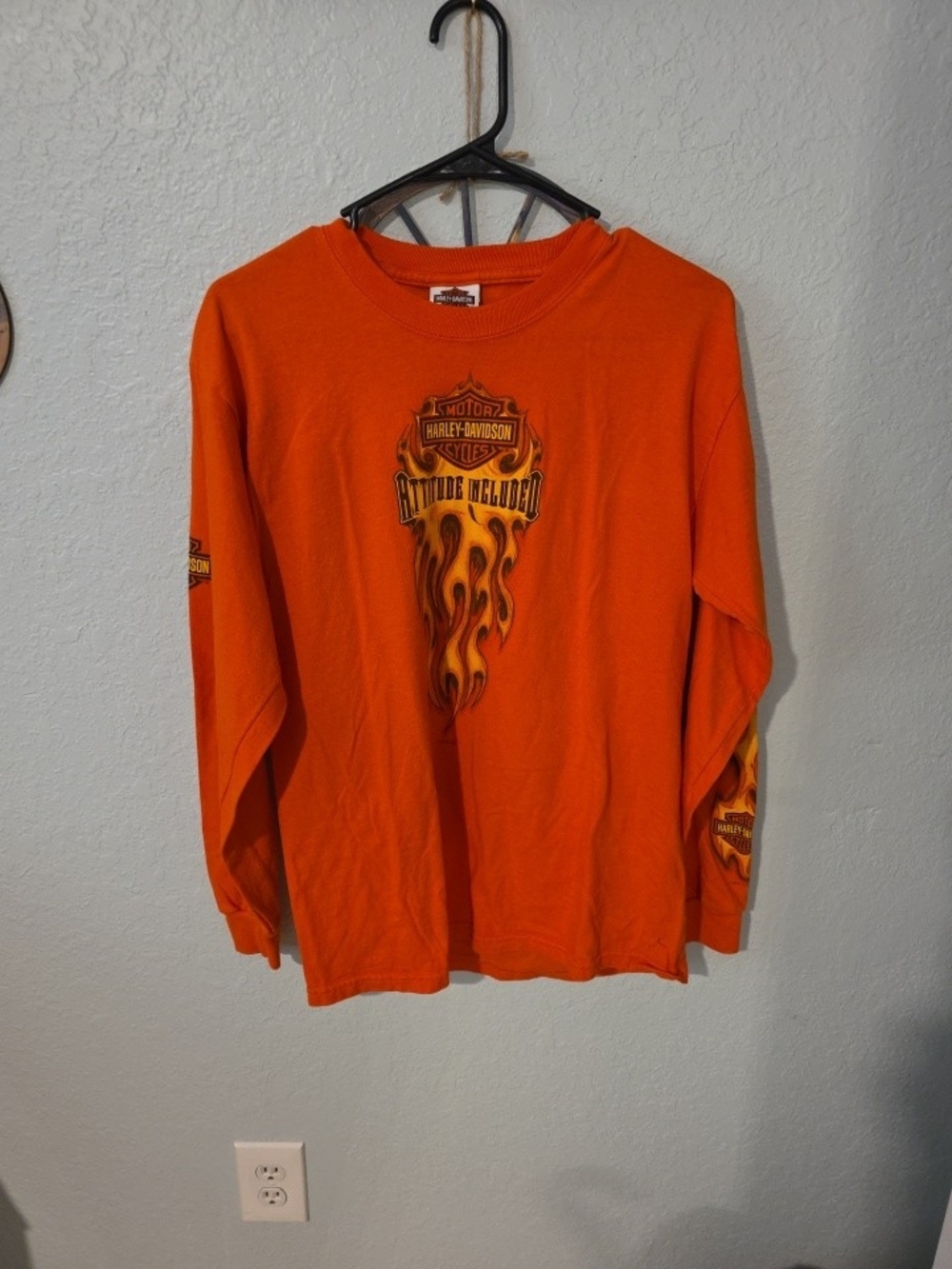 Vintage Harley Davidson Attitude Included Orange Flame Sleeve Shirt Medium M